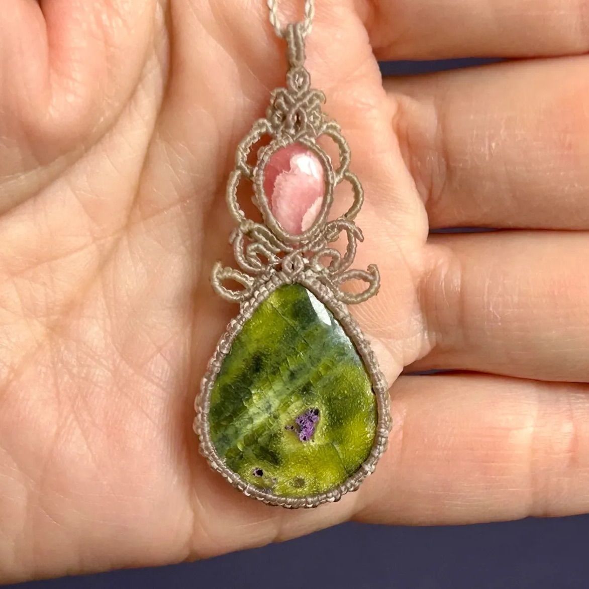 アトランティサイト、インカローズのマクラメネックレス 注文