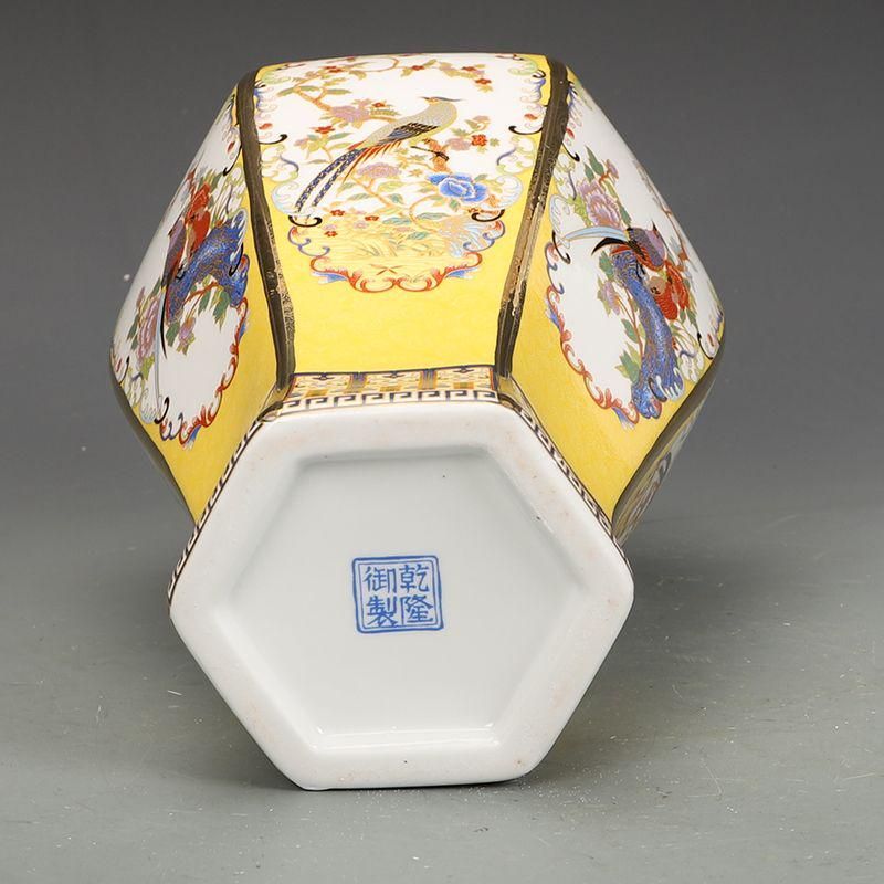 中国美術 青花山水花鳥紋六方扁瓶 景徳鎮 陶磁器 装飾品 工芸品 美術品