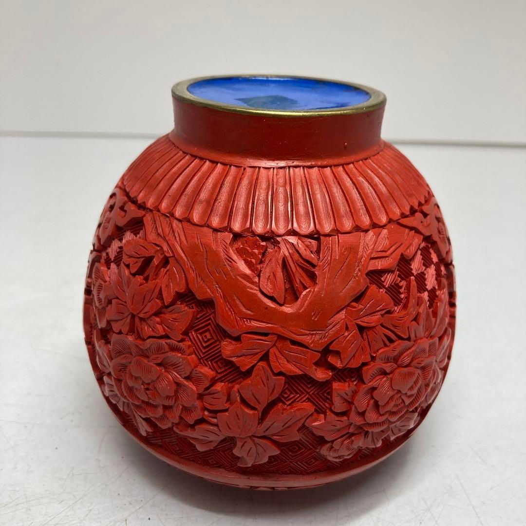 中国美術 七宝 卸売 堆朱 花入 高さ約11.5㎝ 東さ5-0627④ 中国美術