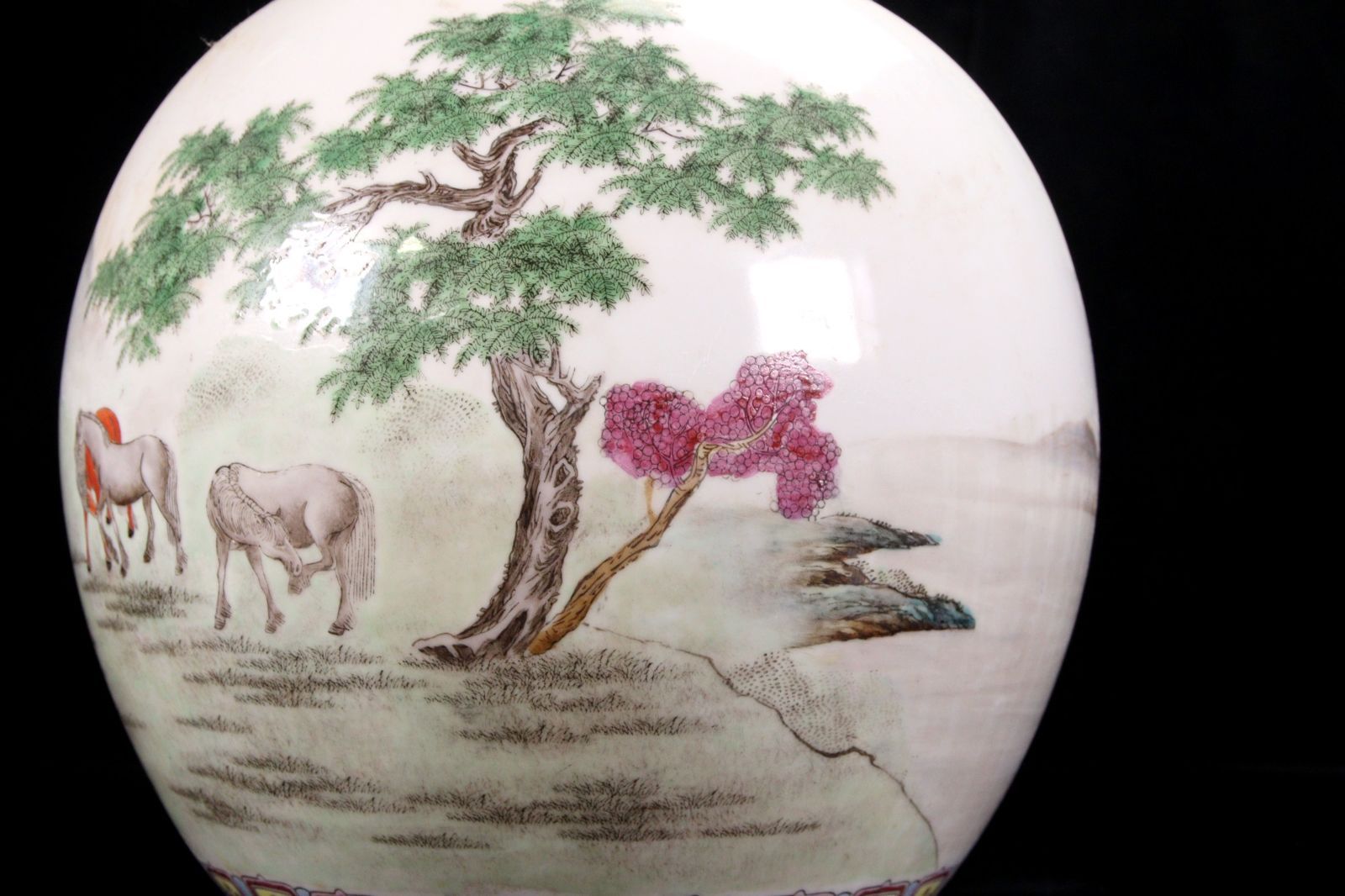 大清乾隆年製 紛彩馬文花瓶 46cm 唐物 骨董 ファッション 古美術 楾