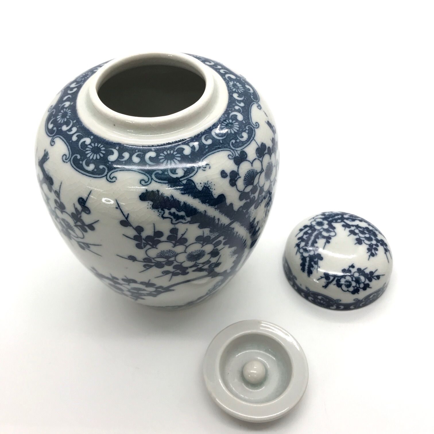 赤津焼き 飾壺 置物 中国風 和 呉須白梅飾壺 青 花柄 高級