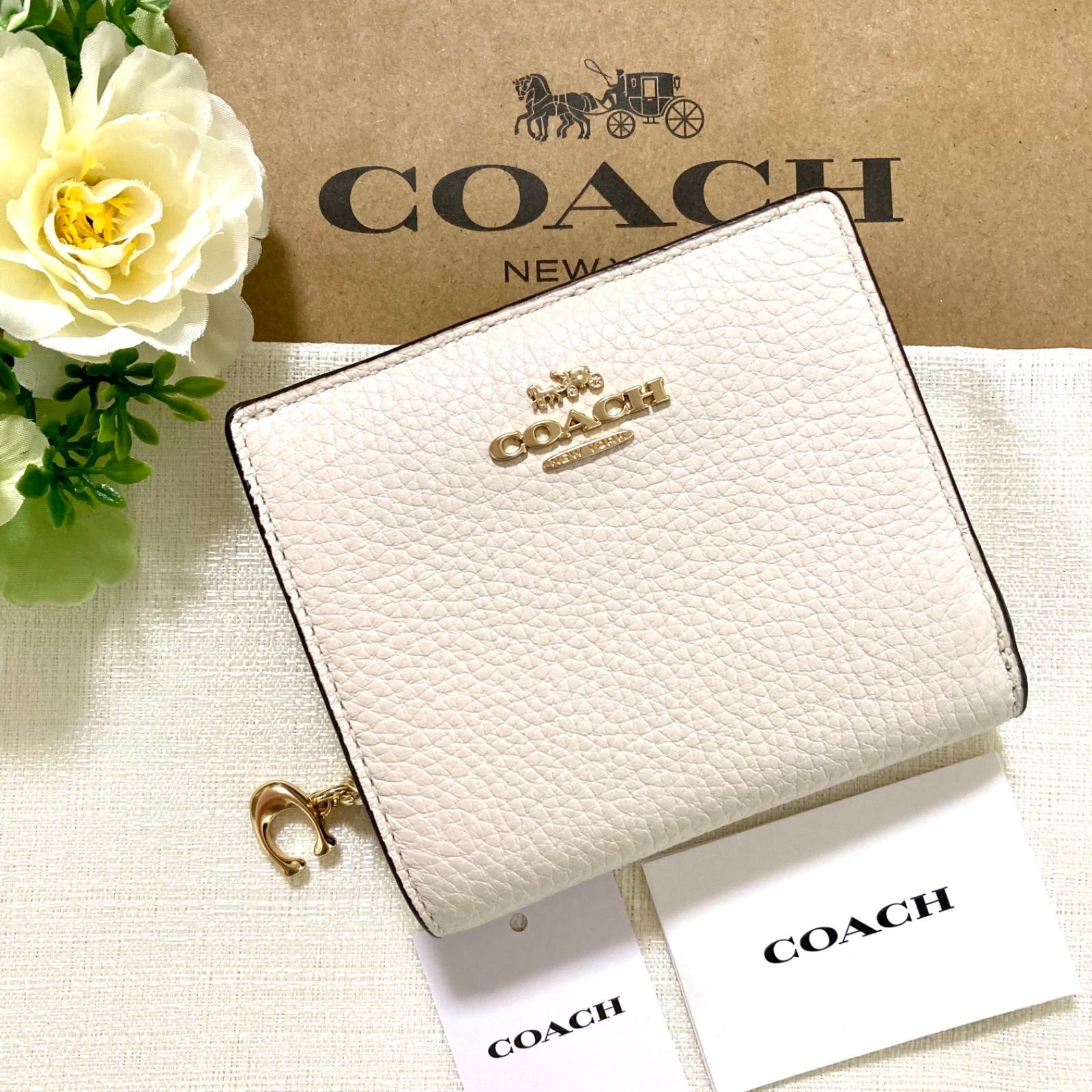 COACH コーチ折り財布シグネチャー チョークホワイト白色二つ折り財布