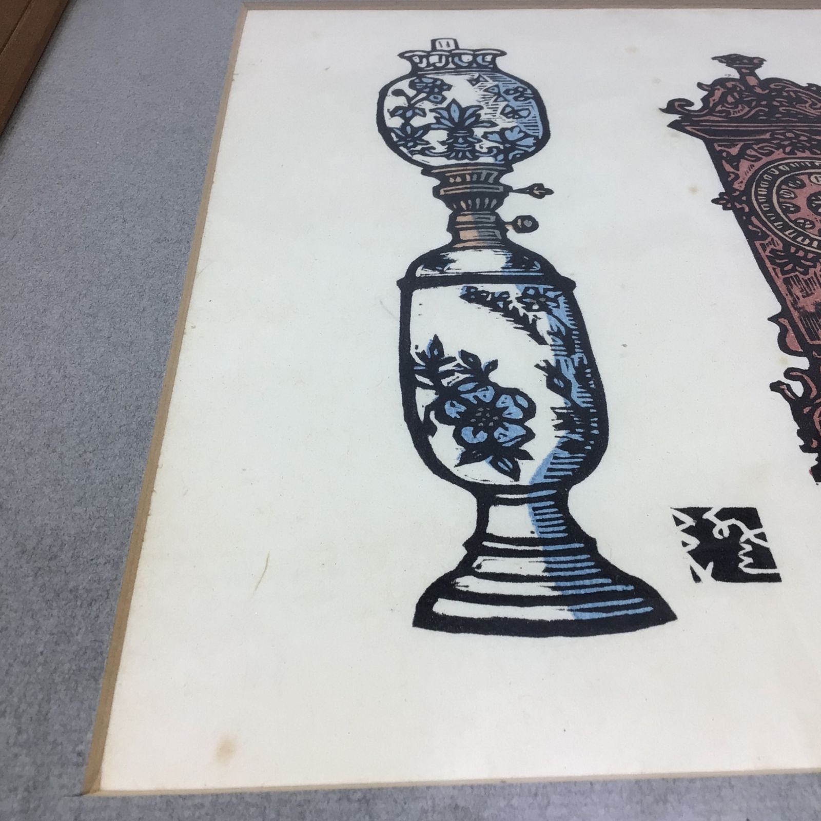 時計とコップ 川上澄生 額装 木版画 堀田時計店 1971年 この へっぽこ 時計