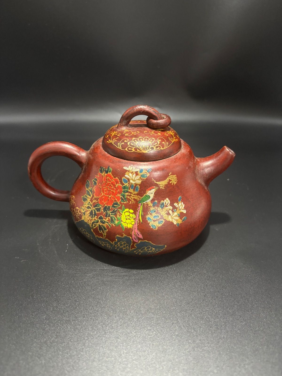 紫砂茶壺 中國急須 在銘 中国茶器 紫砂壺 宜興 在銘 朱泥 菊
