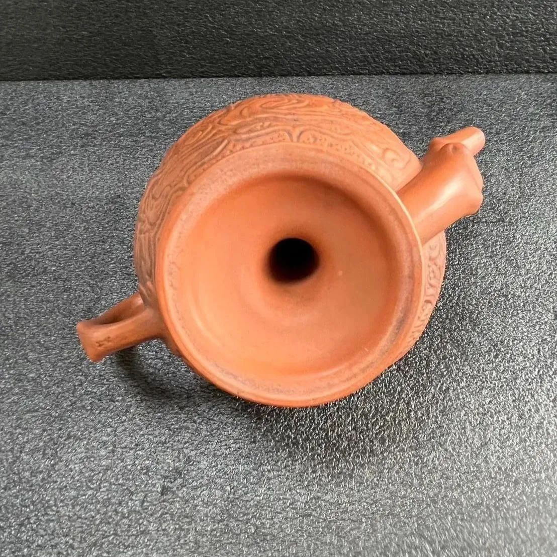 松永朱泥龍仙人文桃型水滴急須 松永朱泥龍仙人文