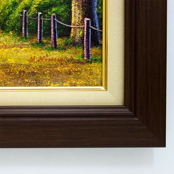 木村由記夫 いちょう並木 F10号 額付き 油絵 風景画 秋 イチョウ 銀杏