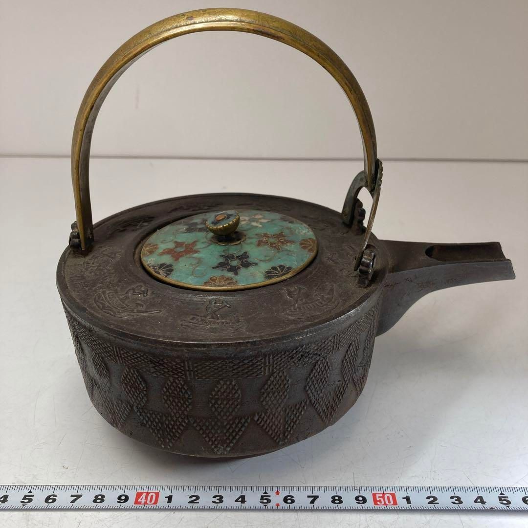 本物 七宝蓋付 彫金 銚子 1182g /幅20㎝ 東Y5-0622①タニチ 七宝蓋付