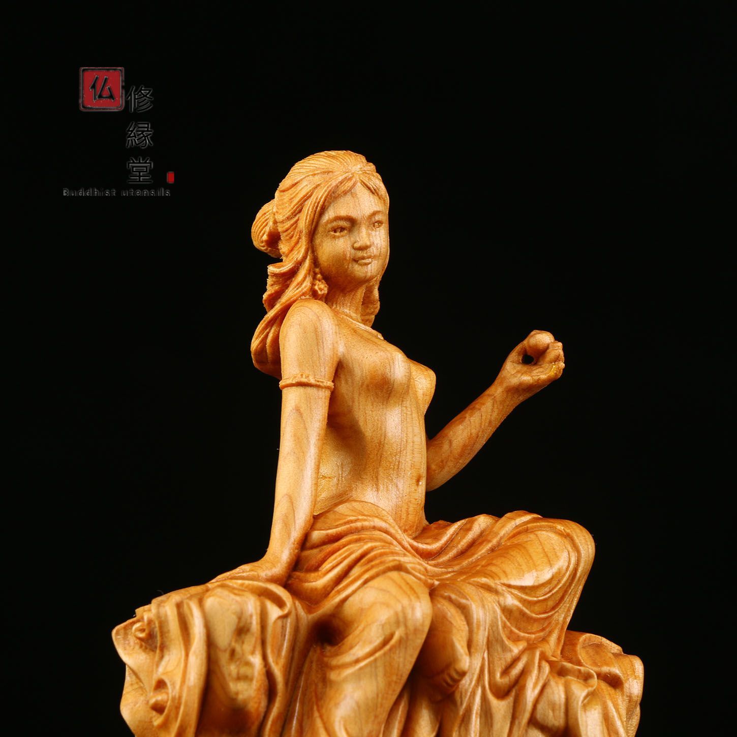 インド 白檀 木彫り 弁財天 仏教美術 仏像 骨董 木像 木製 仏教 密教