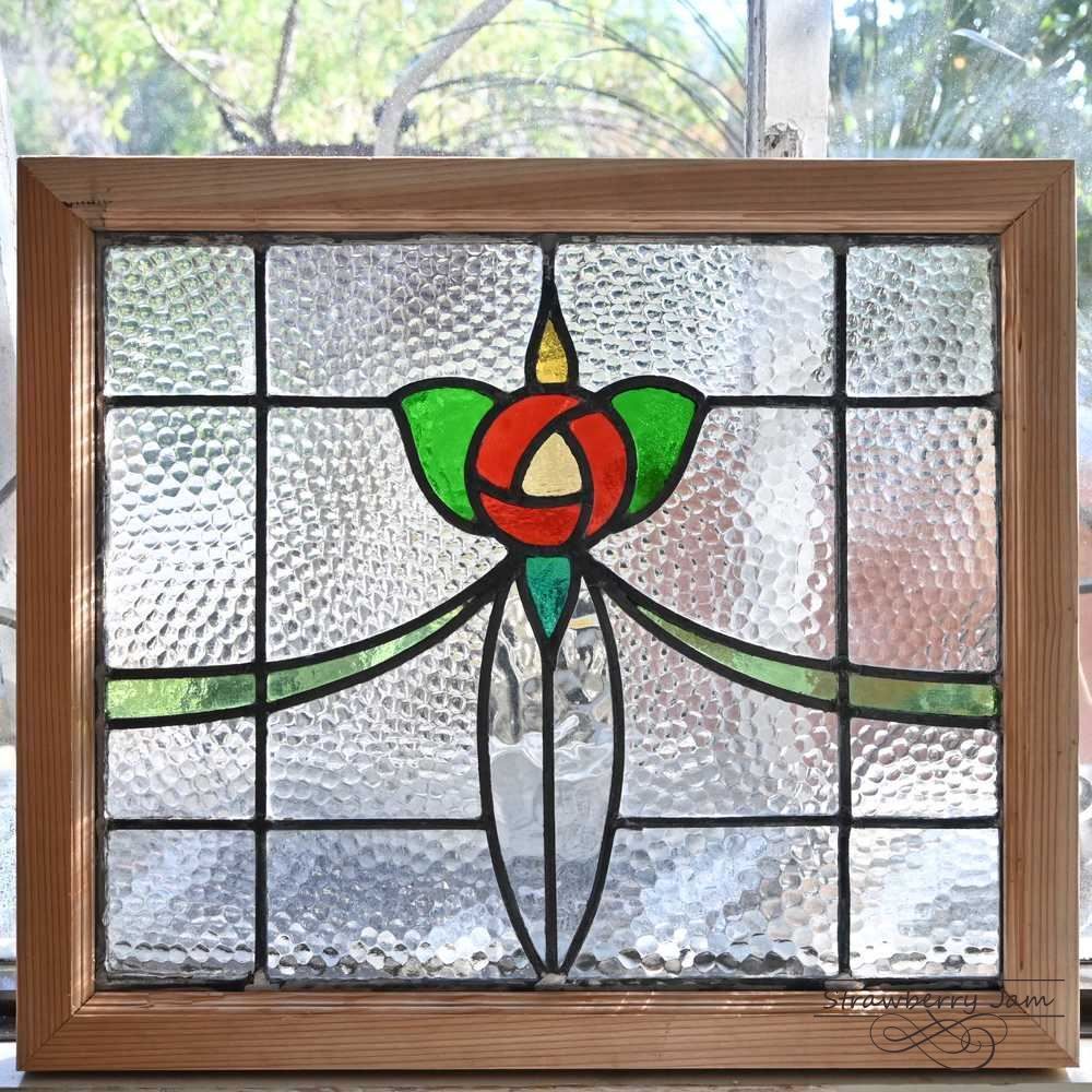 英国アンティークステンドグラス窓枠/ガラスウィンドウ/建具(84-212-6