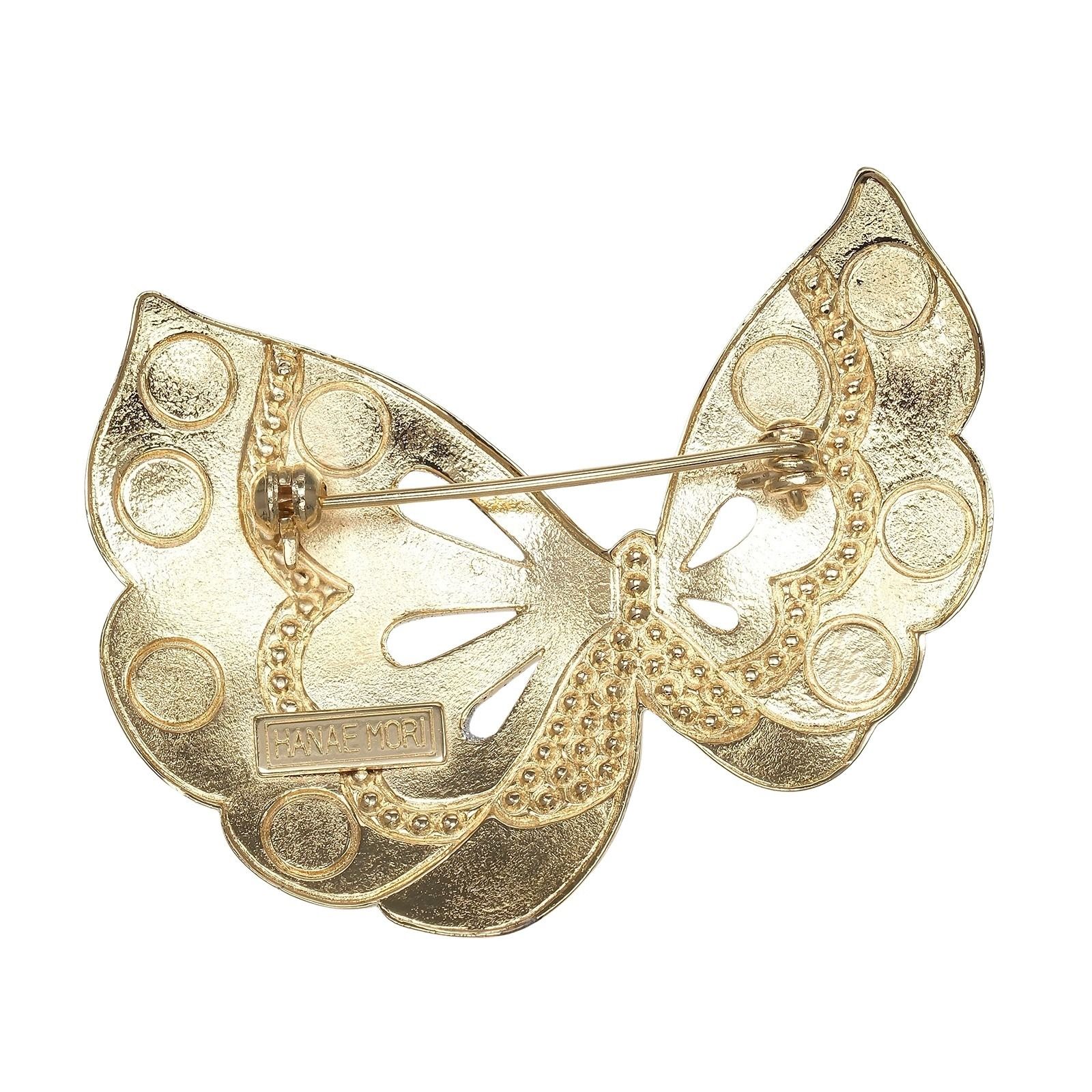 Hanae Mori ・トレードマーク蝶のブローチ・未使用・ラインストーンが