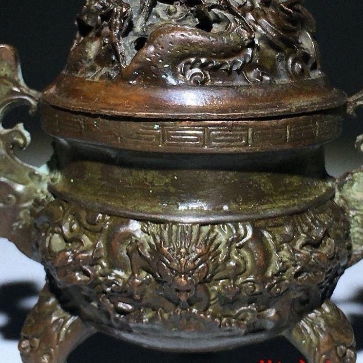 銅器 龍鳳盤香炉 薫香炉 香具 香道具 装飾品 工芸品 美術品 置物 銅器