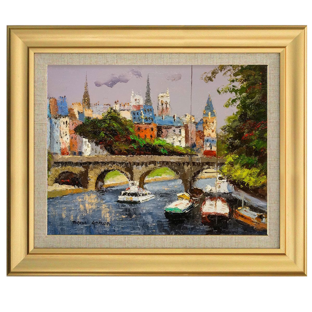 油彩画 街並み 大きめ 金色フレーム 油彩画 街並み 大きめ 金色フレーム