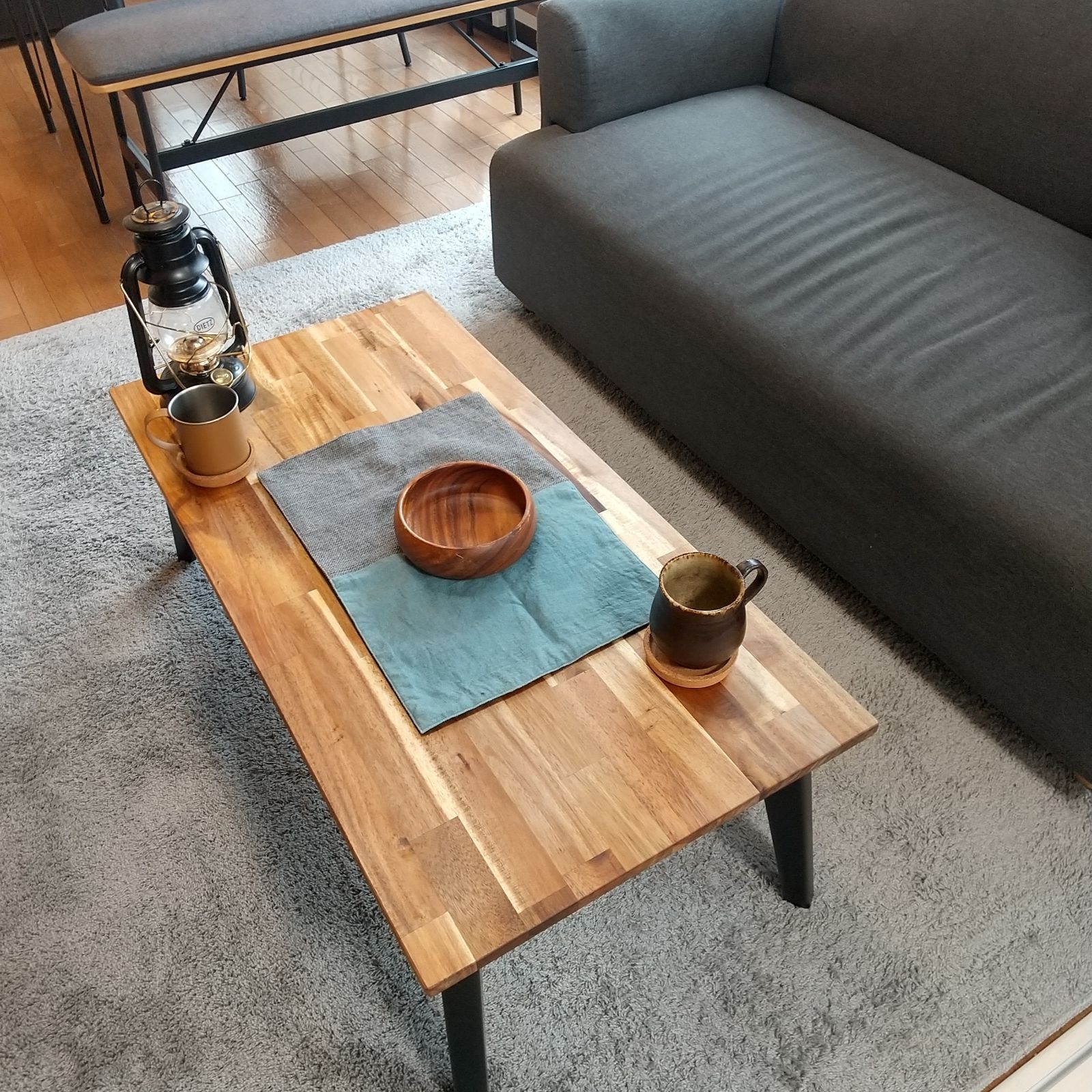 アカシア集成材 折りたたみ テーブル キャンプ ローテーブル900×500