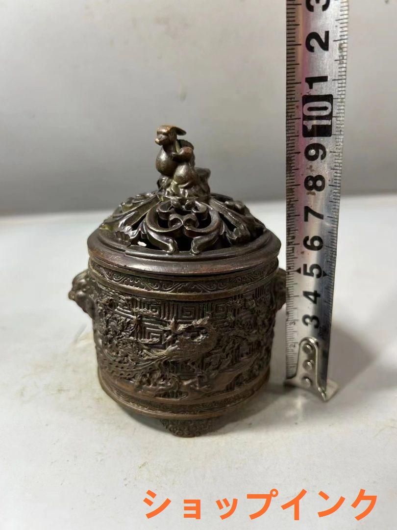 古美術品 銅製 鳥 香炉 香道具 中国美術 銅製 孔雀型 香炉 幅40cm