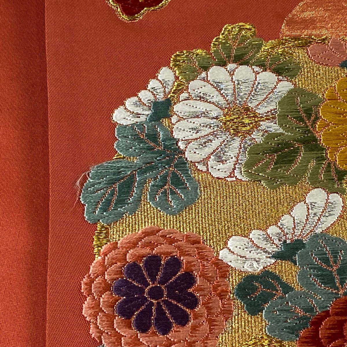 袋帯 秀品 蝶 草花 唐織 金糸 サーモンピンク 六通 正絹 中古 袋帯 袋帯 秀