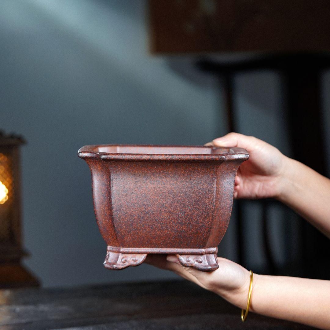 紫砂鉢 雲足大飄口四方鉢 弾子鉢 盆栽鉢 植木鉢 小品盆栽鉢 大品盆栽鉢
