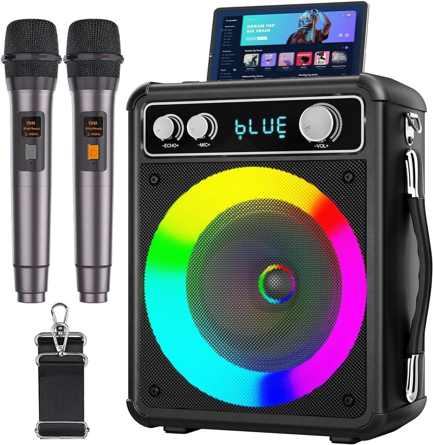 家庭用カラオケセット ワイヤレスマイク2本 スピーカーセット 拡声器