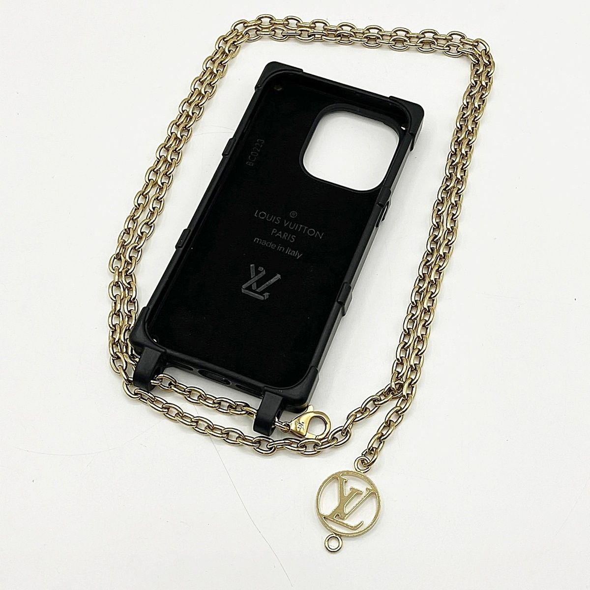 Louis Vuitton iPhoneケース チェーン付き ブラック ルイ ヴィトン リ