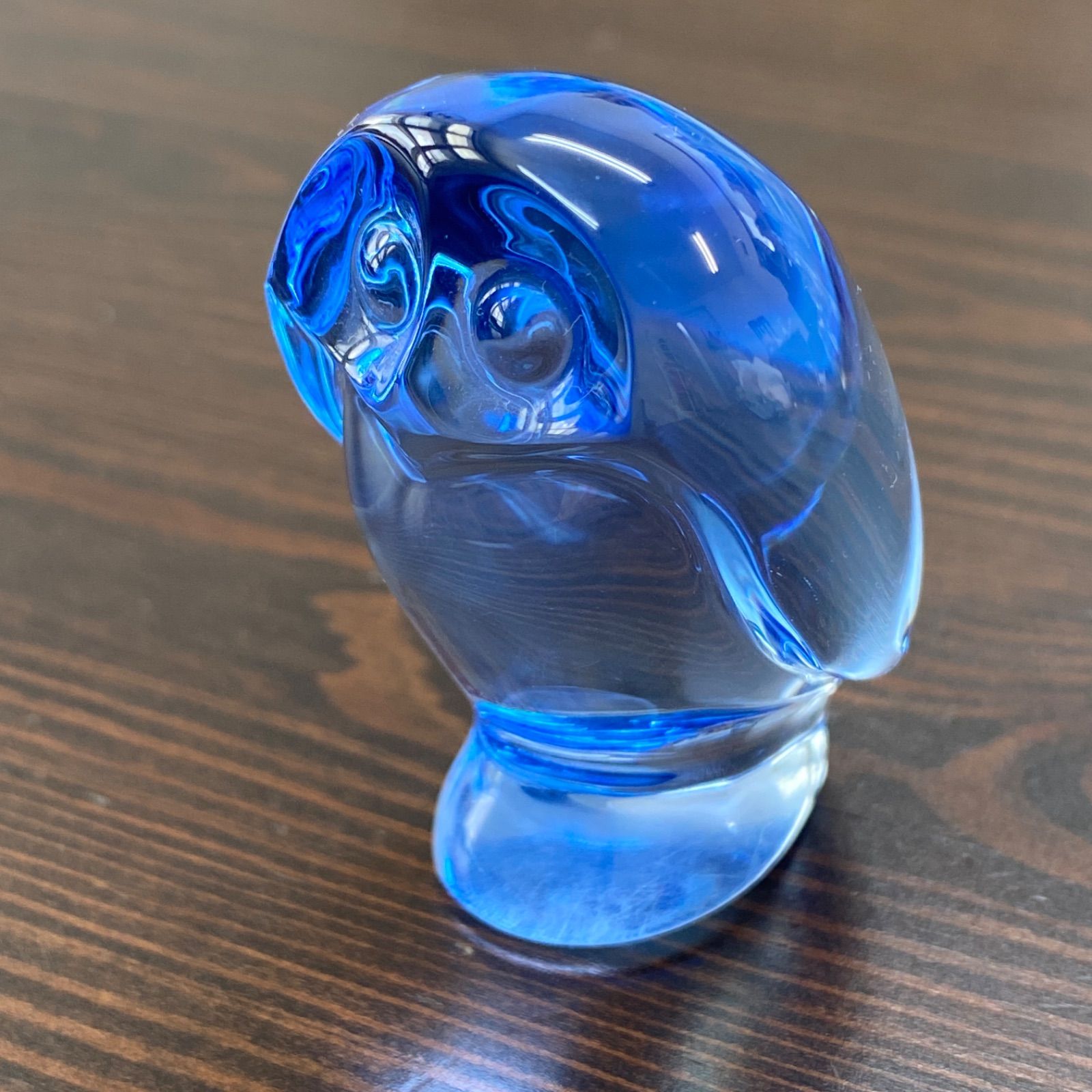 Baccarat 青色ガラス動物オブジェ フクロウ Baccarat 青色ガラス動物
