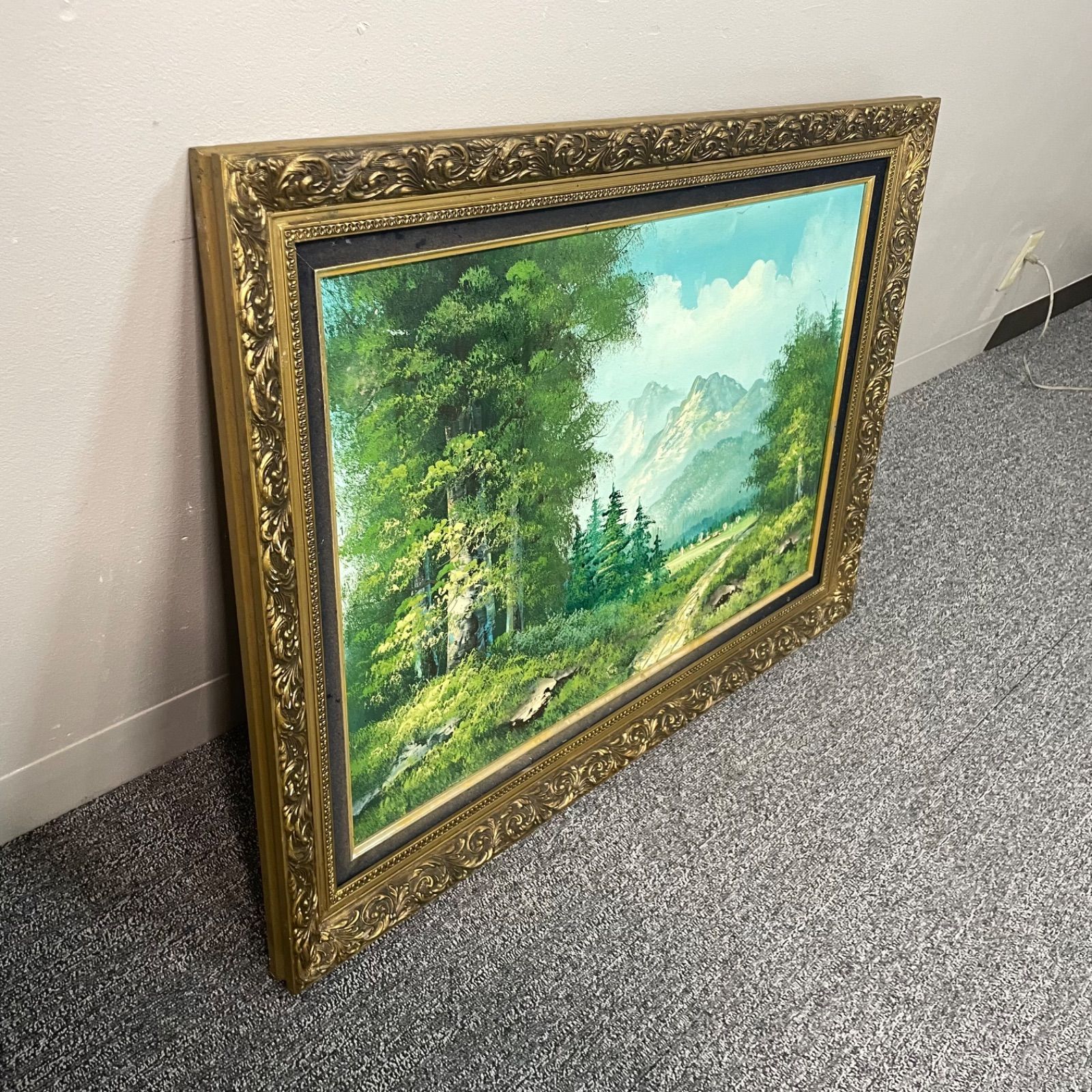 油絵 画インテリア 額付(青緑＋金色の枠) 油絵 uF6-071802 人物女性