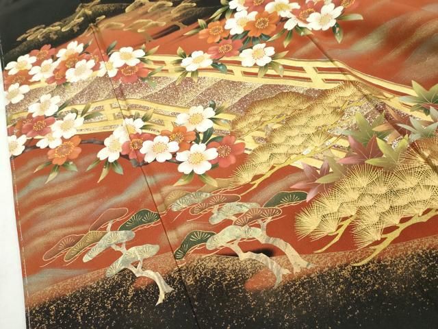 平和屋着物□写真家・秋山庄太郎 振袖 駒刺繍 舞蝶文 暈し