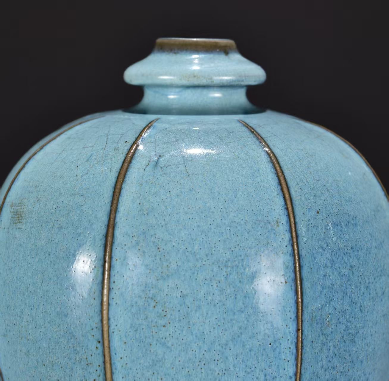 宋鈞磁瓜棱花口赏瓶 置物 陶芸 骨董品 古美術品 花瓶 逸品‼️ 宋鈞磁瓜