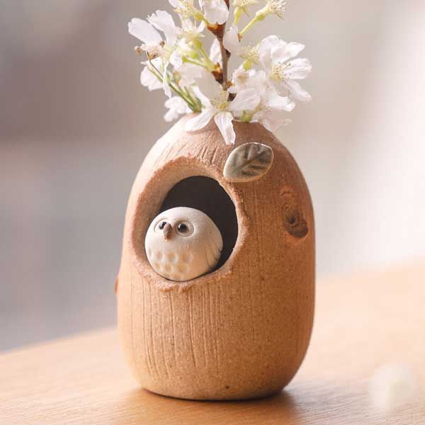 3個セット）火色ふくろうミニ花入 日本製 信楽焼 ※陶器,陶製,個性的