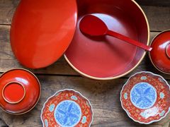 能登蔵出し 時代 伊万里 色絵金彩 銘有 花窓絵図 大膾皿 直径17.5cm