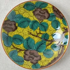 B389b 「椿図皿 5枚」九谷焼金城製春日山窯青木木米陶器金沢