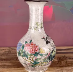 1266 中国 骨董 大清乾隆年製 粉彩人物花鳥文 花瓶 壺 時代物 1266