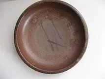 直しあり】岡山県重要無形文化財 山本出 備前焼 足付縞文様長方皿 花台