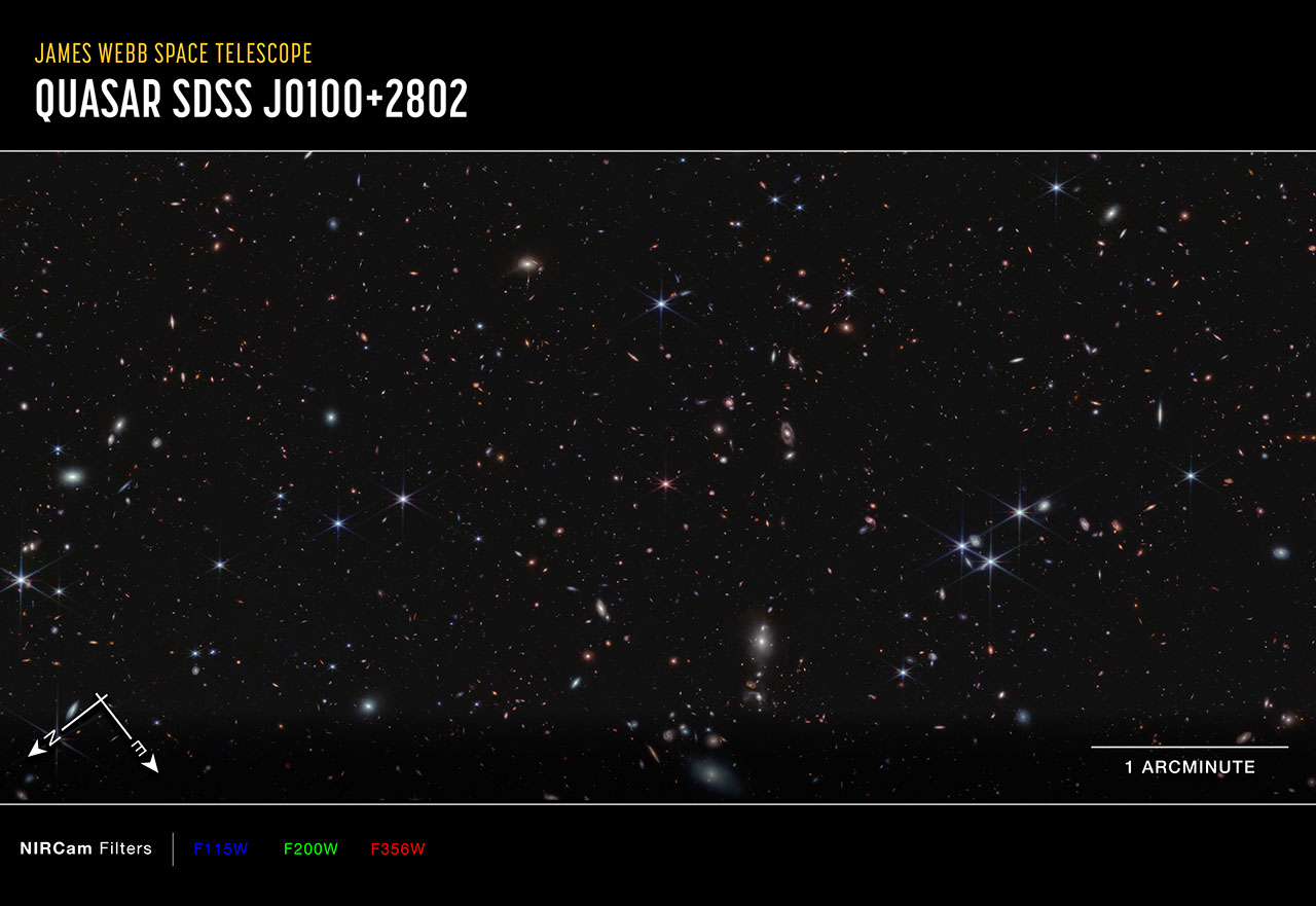 Quasar J0100+2802 (NIRCam Compass Image) - NASA Science