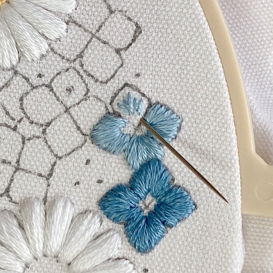 光沢を減らす工夫（紫陽花の刺繍）｜はなこまち/刺繍作家