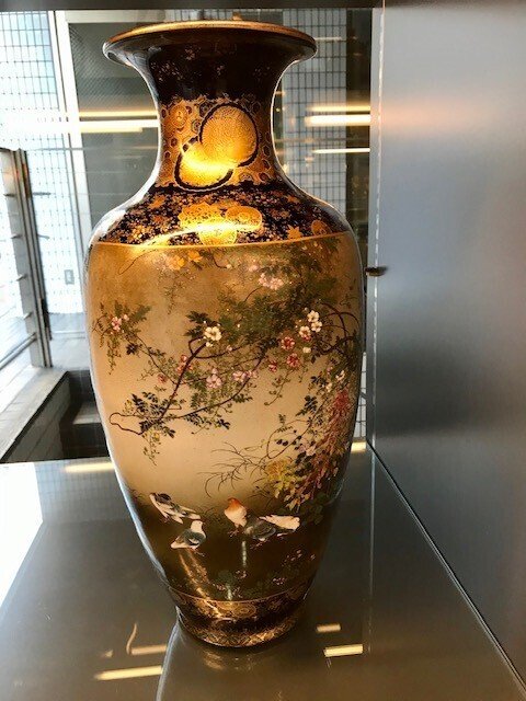 広東絵 粉彩 大花瓶 仕女図 花鳥 46cm 金彩 装飾壺 中国美術 広東