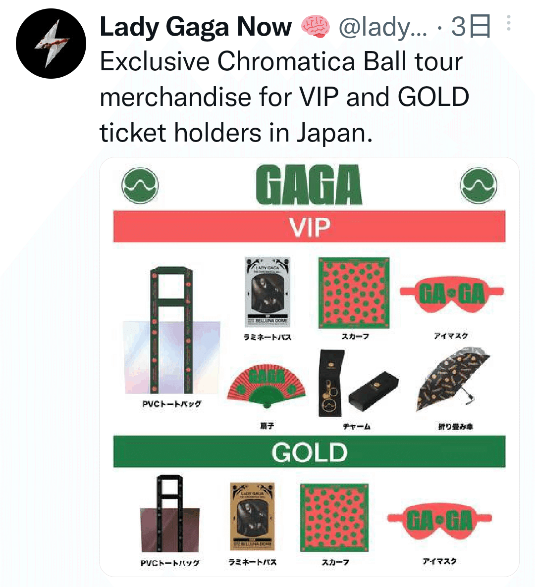 LADYGAGA GOLD席限定グッズ 2022年コンサートLADY GAGA VIP席限定グッズ