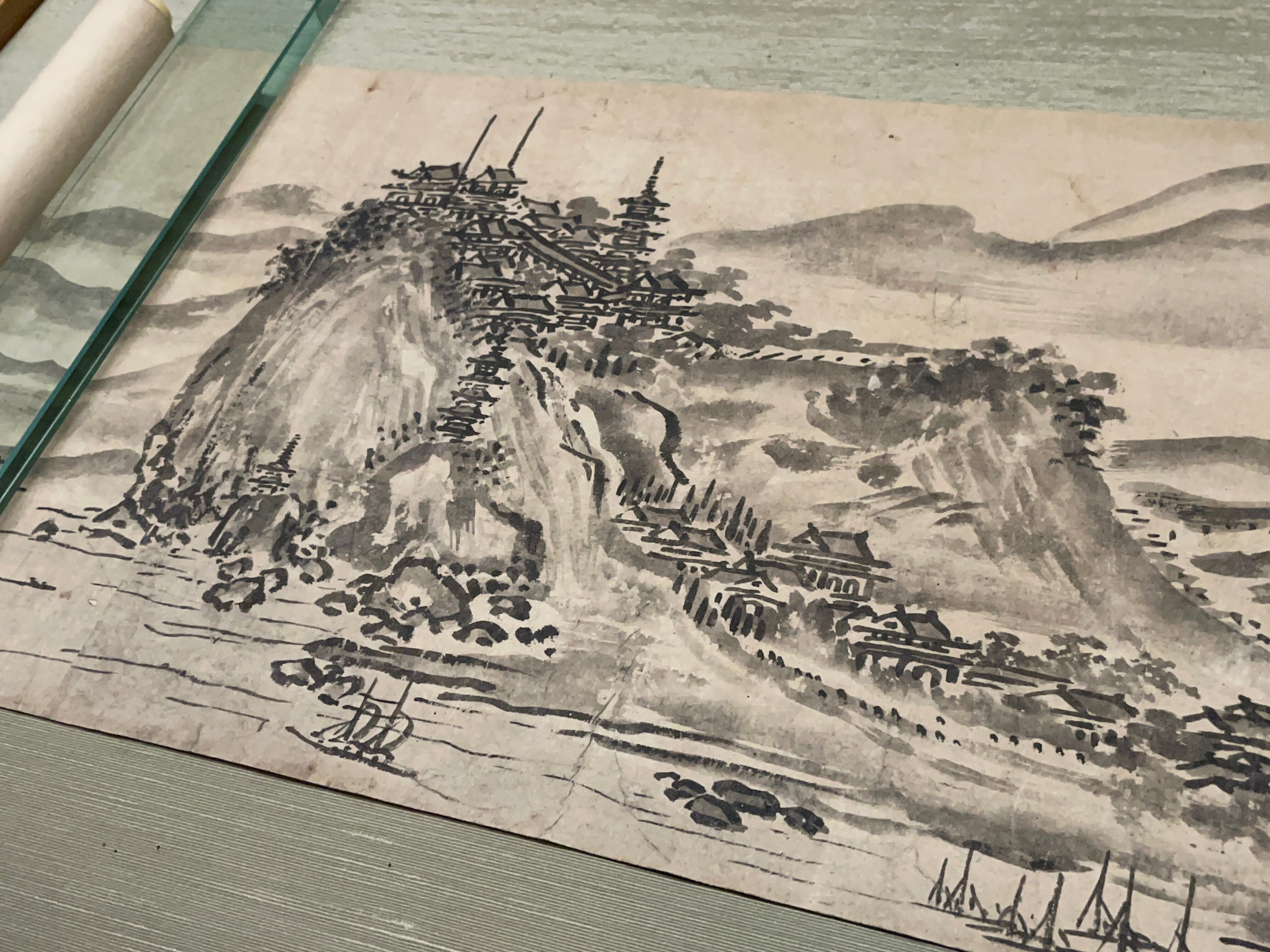 旧家出品】雪舟 「秋冬山水図」 掛軸 東京国立博物館 正式許諾 限定E.A