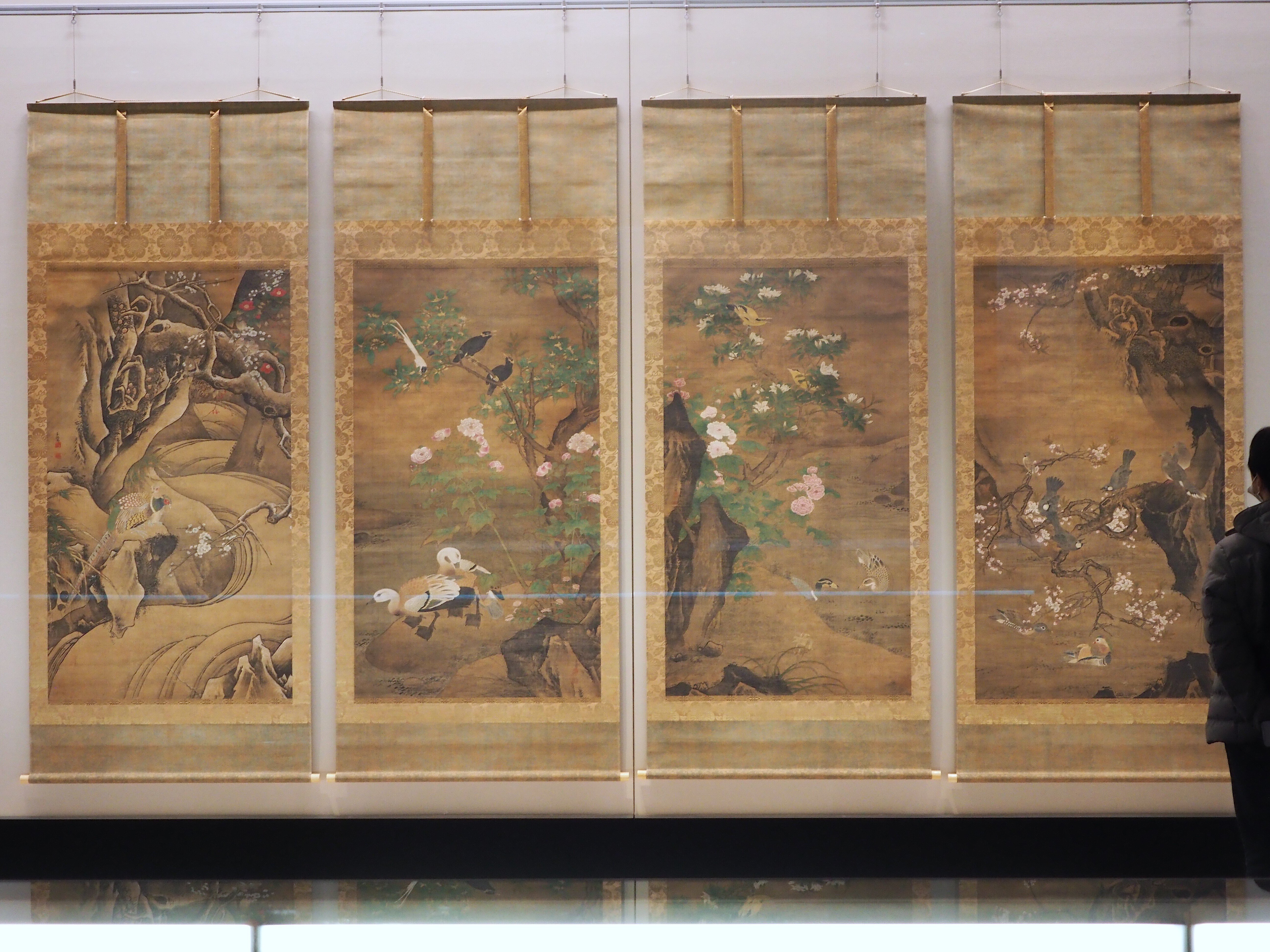 中国古美術・旧藏 明代風・吕紀款・花鳥図・四尺中堂掛軸・手描き