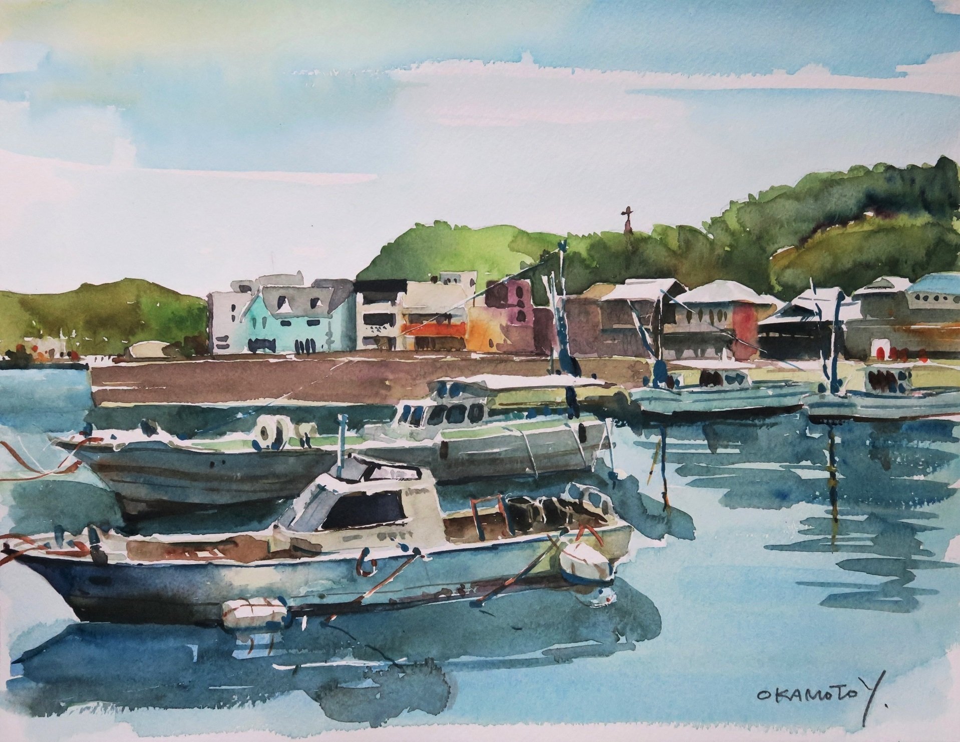 ショップ 水彩画(漁港)№162 水彩画(漁港)162 水彩画(漁港)№162 海を