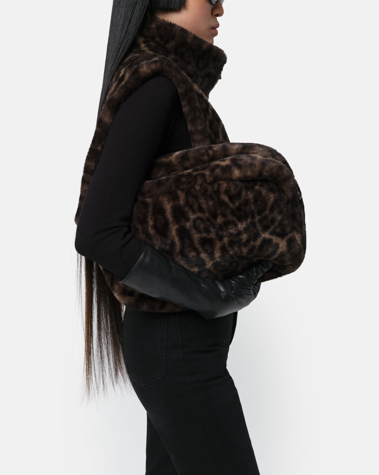 Jumbo Noor Faux Fur Travel Pouch in Dark Leopard – Apparis