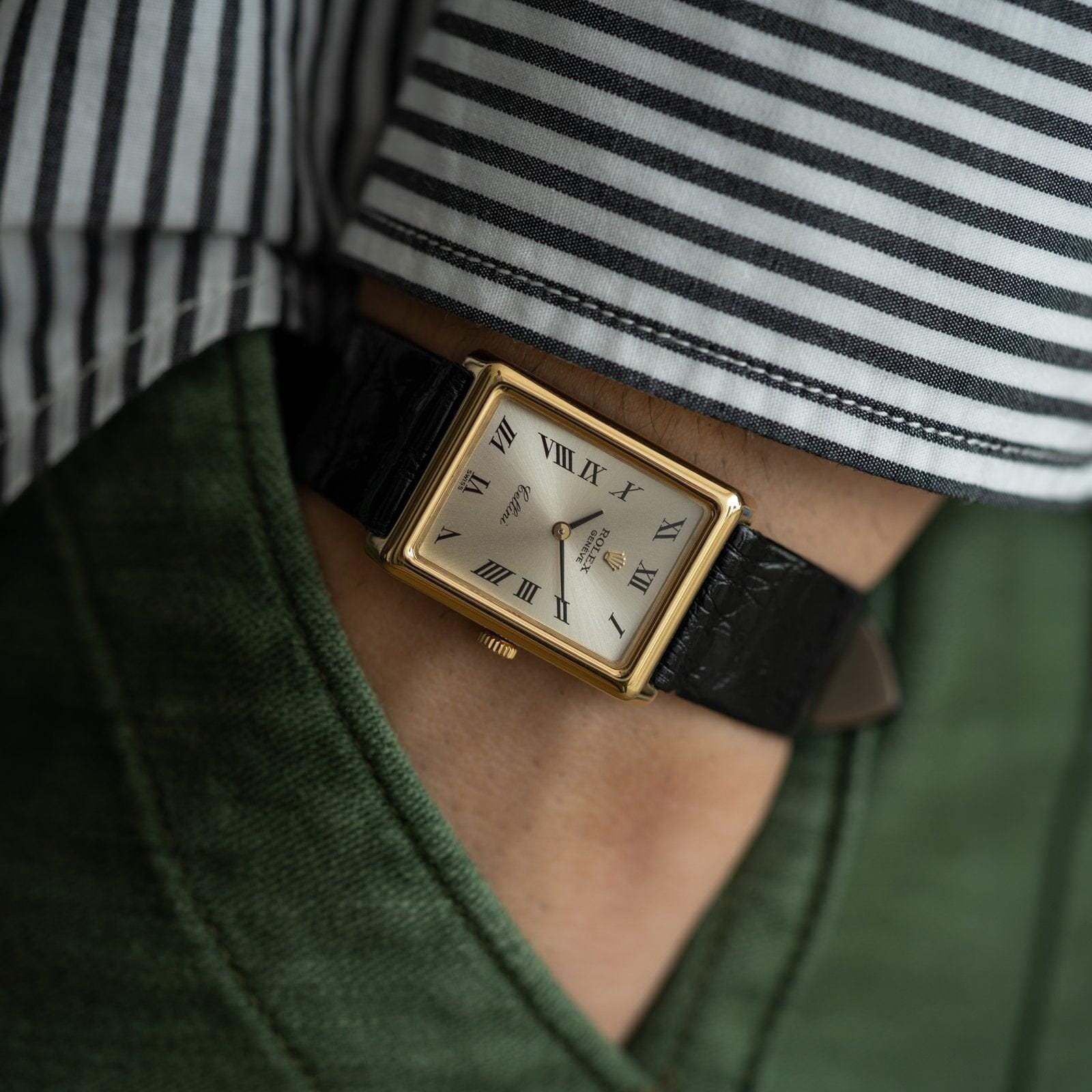 ロレックス チェリーニ 4103 YG レクタングル シルバーダイアル