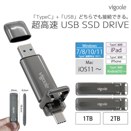 Vigoole ビグール USB SSD DRIVE 1TB 2TB 大容量 TypeC USB どちらでも