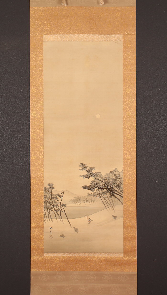 清水規「白馬清曉」 肉筆日本画 6号 共シール 額装 タトウ箱