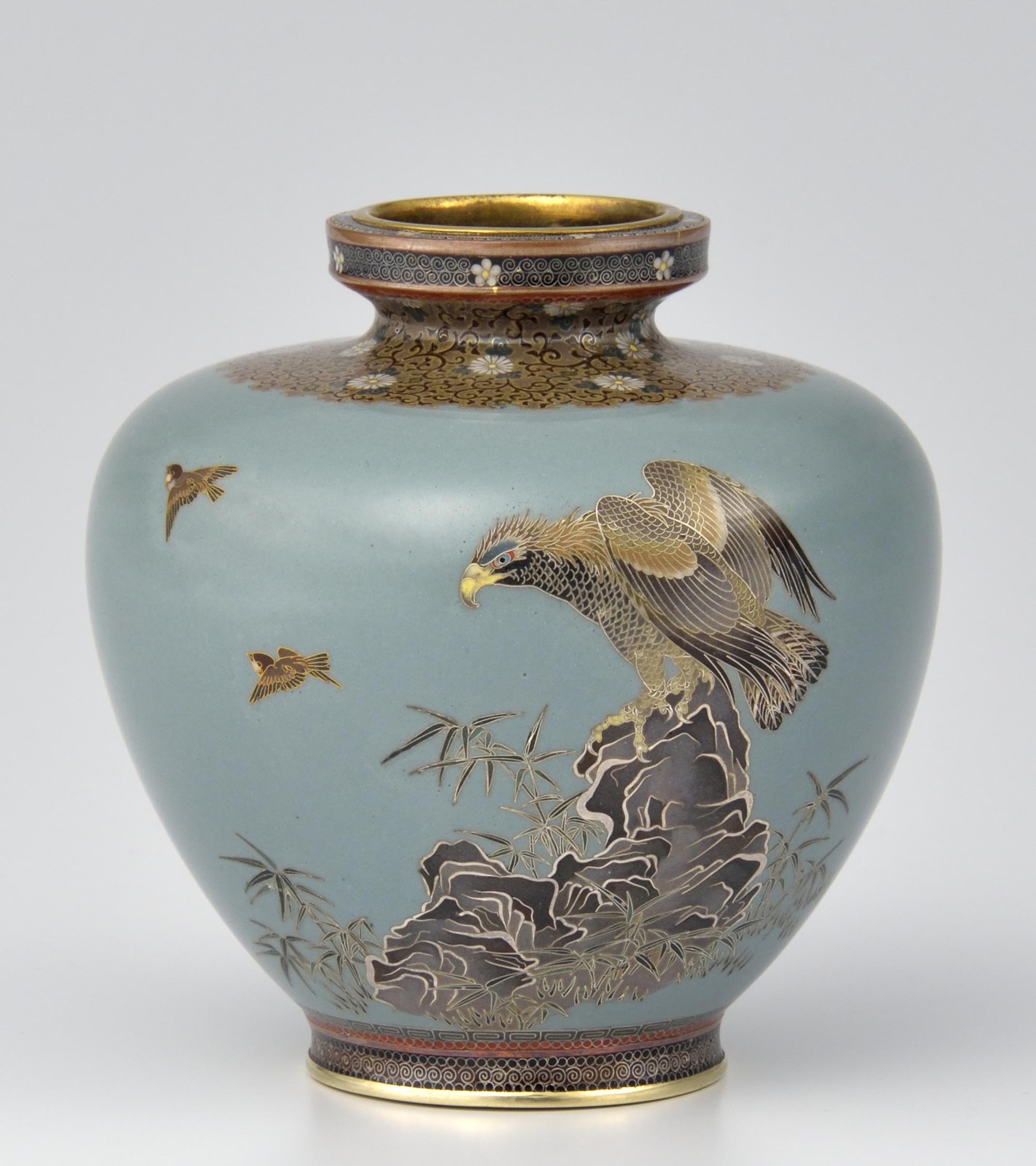 七宝焼 鳳凰文瓶 花瓶 在銘 V 9368 七宝焼 鳳凰文瓶 花瓶 在銘 V 9368