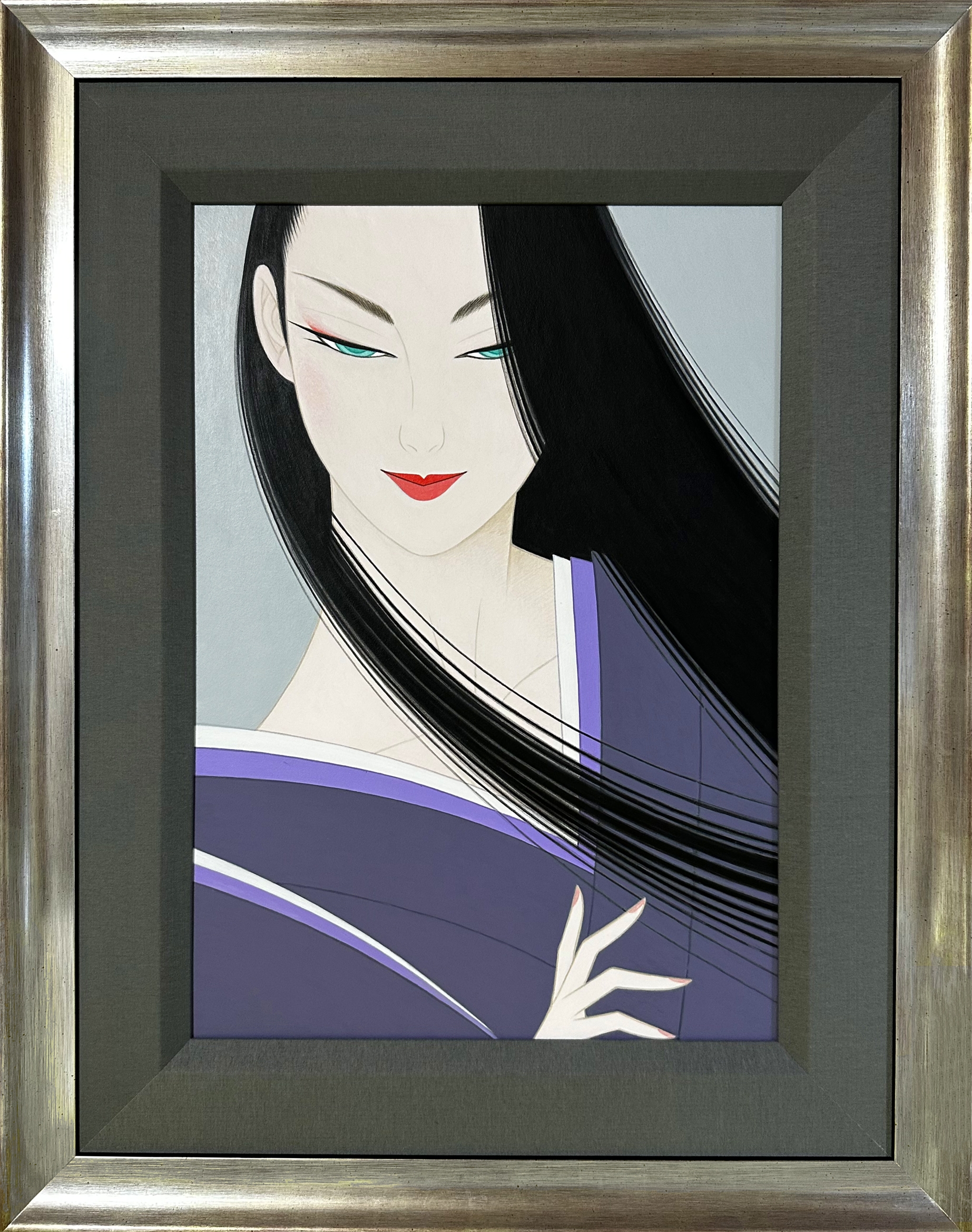 さ*き様 人物画 油絵 鶴田一郎 美人画 F6 額付き 手描き 肉筆 さ*き様