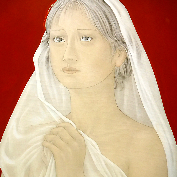 美品 栗原喜依子【祈り】肉筆油彩画 直筆サインあり 美品 栗原喜依子