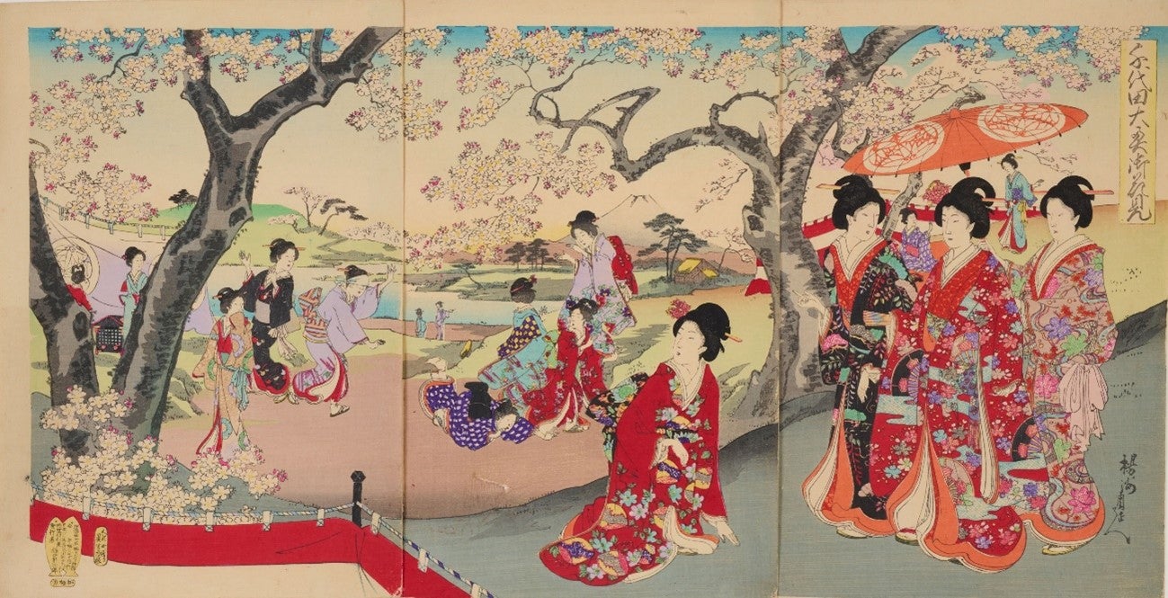 司馬江漢「富岳」掛軸 絖本 太巻 楊洲周延 極箱 二重箱：浮世絵師