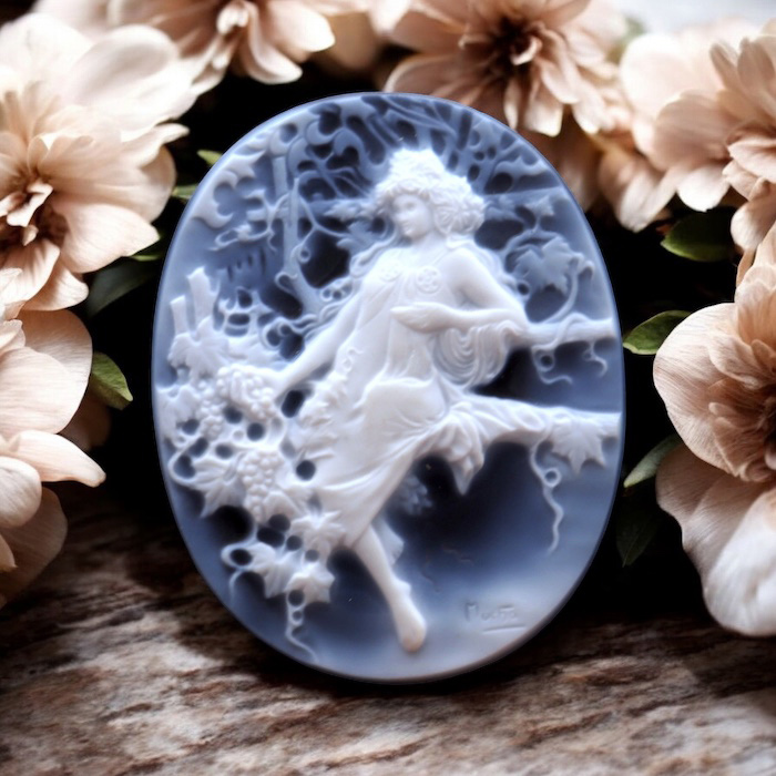 メノウ カメオ ルース オウシ座 牡牛モチーフ 約1.2g 裸石 彫刻 メノウ