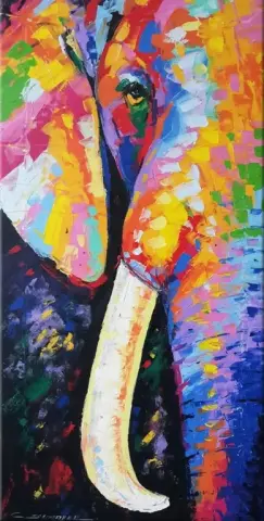 鮮やかでカラフルな象 ｜ Artist Monkeysによるオリジナル油絵