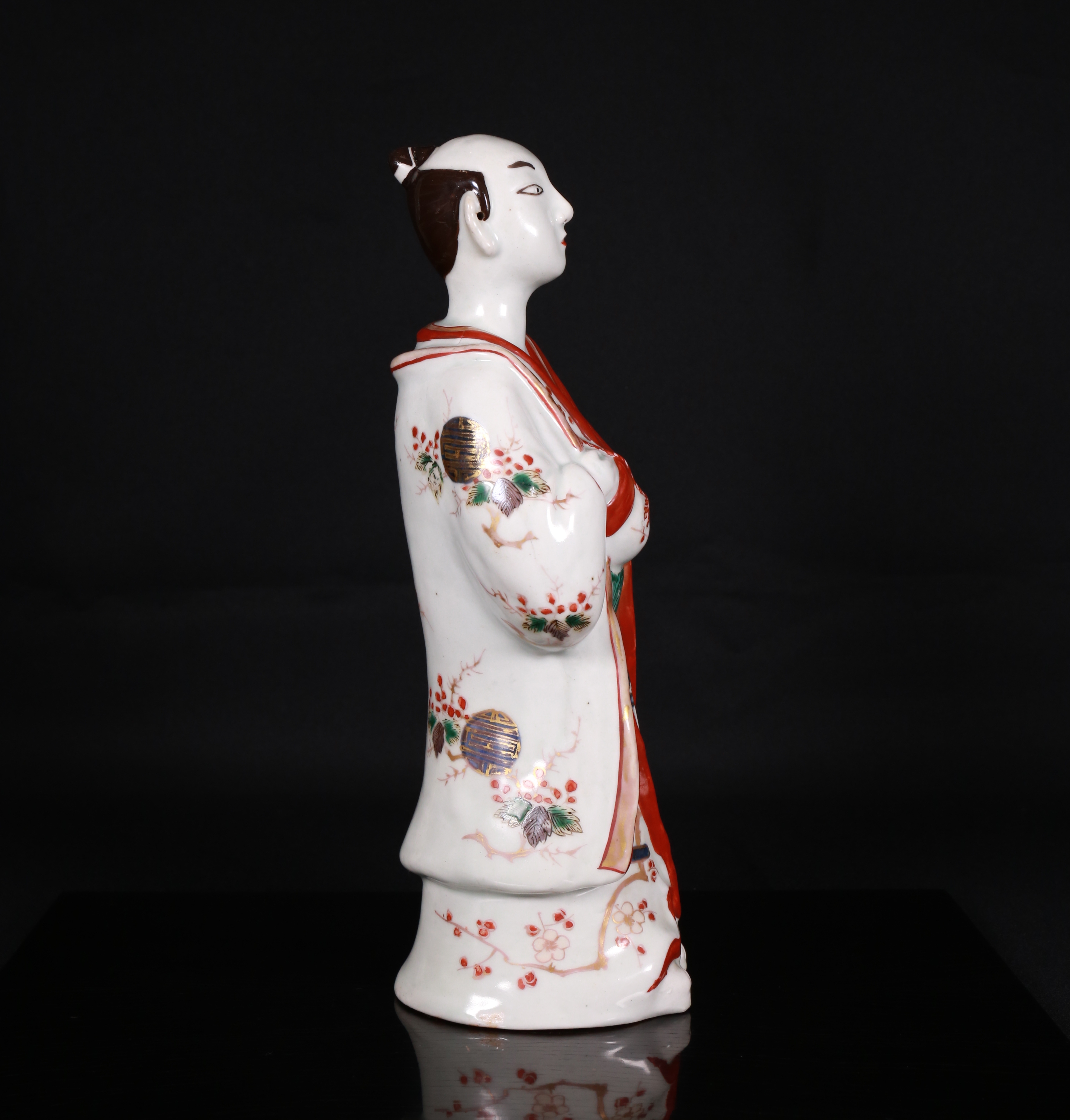 置物 唐子人形 伊万里 太鼓 伊万里焼古伊万里陶人形色絵太鼓打唐子像