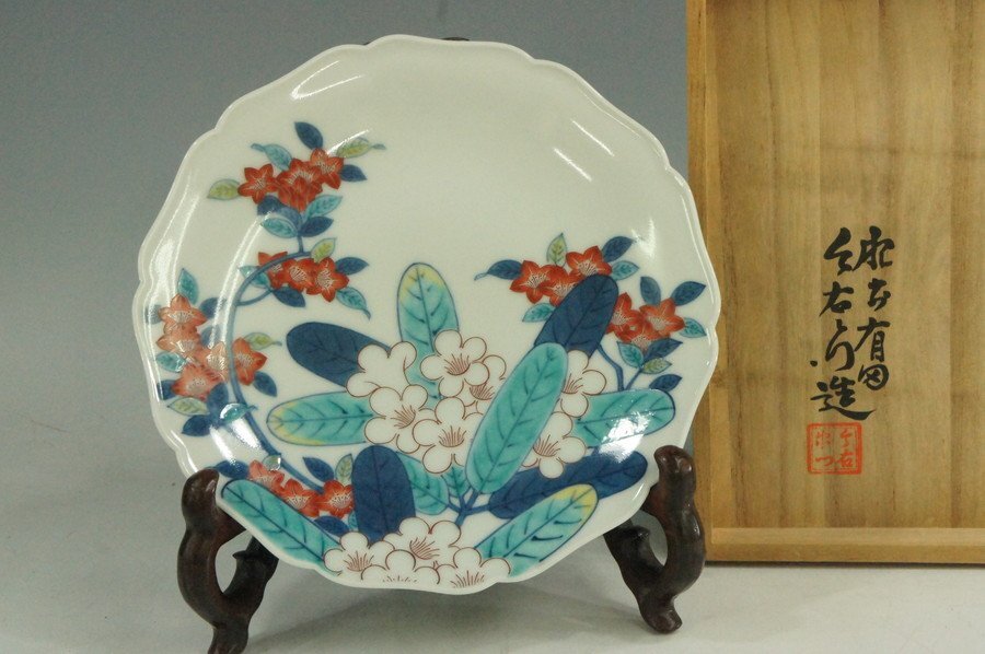 今泉今右衛門色鍋島皿共箱美品しおり付き